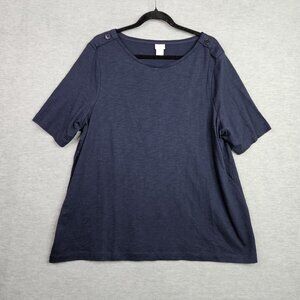 Chico's Women's Short Sleeve Navy Blue Round Neck Tee Size 3 USA Size XL